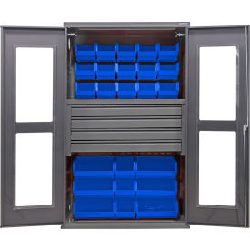 Clear-View Configurable Drawer Cabinet, 48"Wx24"Dx78"H, 4 Drawers, 102 Blue Bins