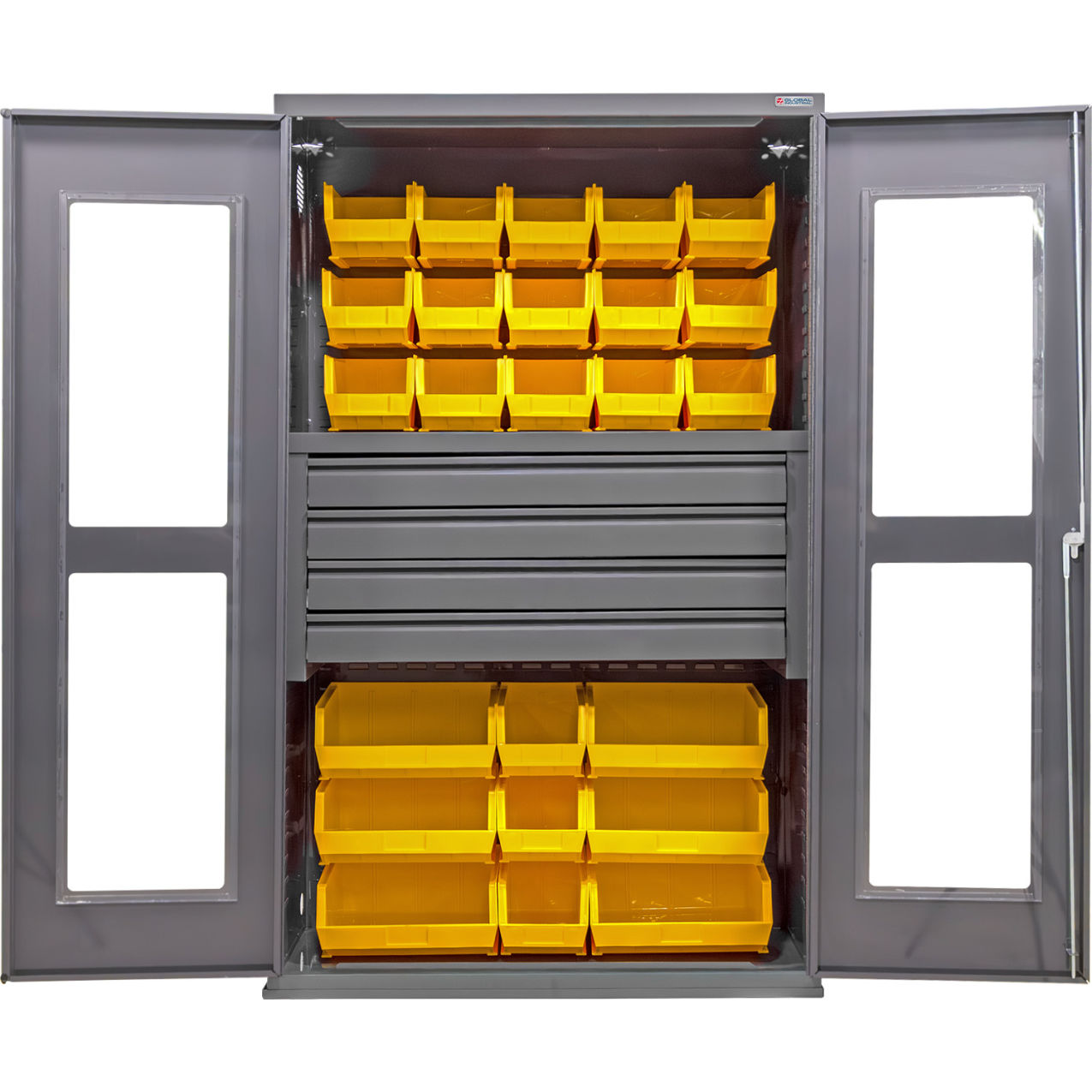 Clear-View Configurable Drawer Cabinet, 48"Wx24"Dx78"H, 4 Drawers, 102 YLW Bins