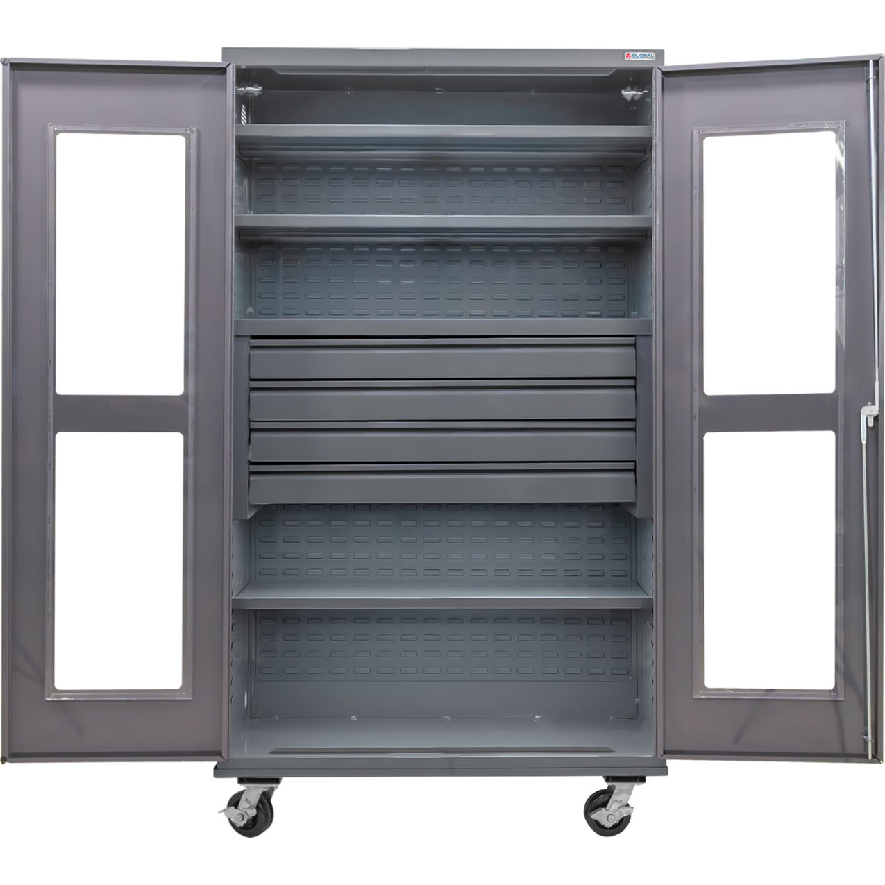 Clear-View Configurable Mobile Drawer Cabinet, 48"x24"x85", 4 Shelves, 4 Drawers