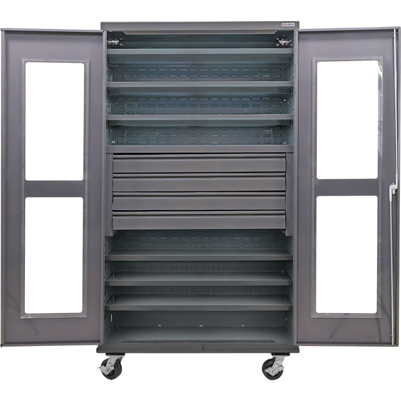 Clear-View Configurable Mobile Drawer Cabinet, 48"x24"x85", 6 Shelves, 4 Drawers