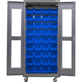 Clear-View Configurable Mobile Bin Cabinet, 36"Wx24"Dx85"H, 36 Blue Bins