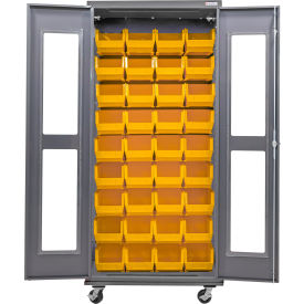Clear-View Configurable Mobile Bin Cabinet, 36"W x 24"D x 85"H, 36 Yellow Bins