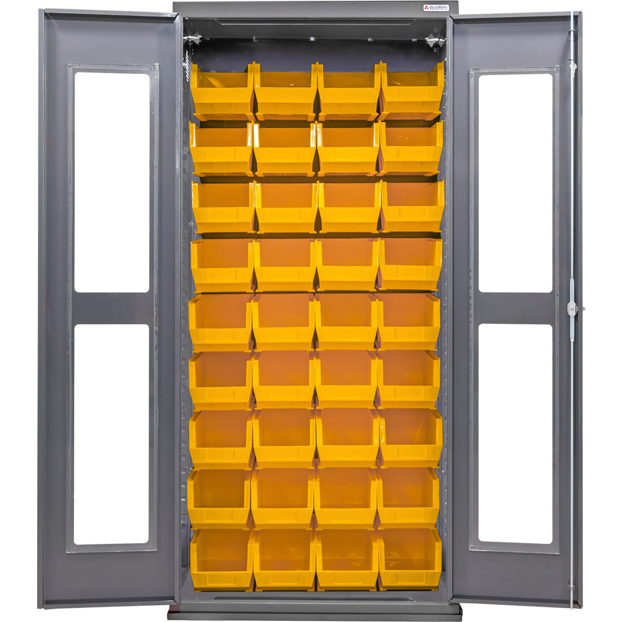 Clear-View Configurable Bin Cabinet, 36"W x 24"D x 78"H, 36 Yellow Bins