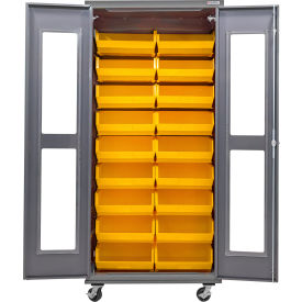 Clear-View Configurable Mobile Bin Cabinet, 36"W x 24"D x 85"H, 18 Yellow Bins