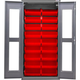 Clear-View Configurable Bin Cabinet, 36"W x 24"D x 78"H, 18 Red Bins