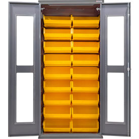 Clear-View Configurable Bin Cabinet, 36"W x 24"D x 78"H, 18 Yellow Bins