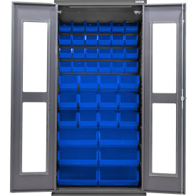 Clear-View Configurable Bin Cabinet, 36"W x 24"D x 78"H, 42 Blue Bins