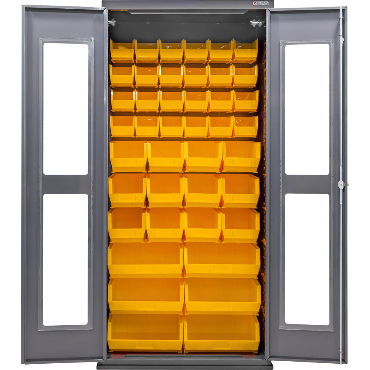 Clear-View Configurable Bin Cabinet, 36"W x 24"D x 78"H, 42 Yellow Bins