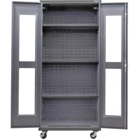 Clear-View Configurable Mobile Shelf Cabinet, 36"W x 24"D x 85"H, 3 Shelves