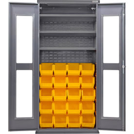 Clear-View Configurable Bin Cabinet, 36"Wx24"Dx78"H, 3 Shelves, 24 Yellow Bins