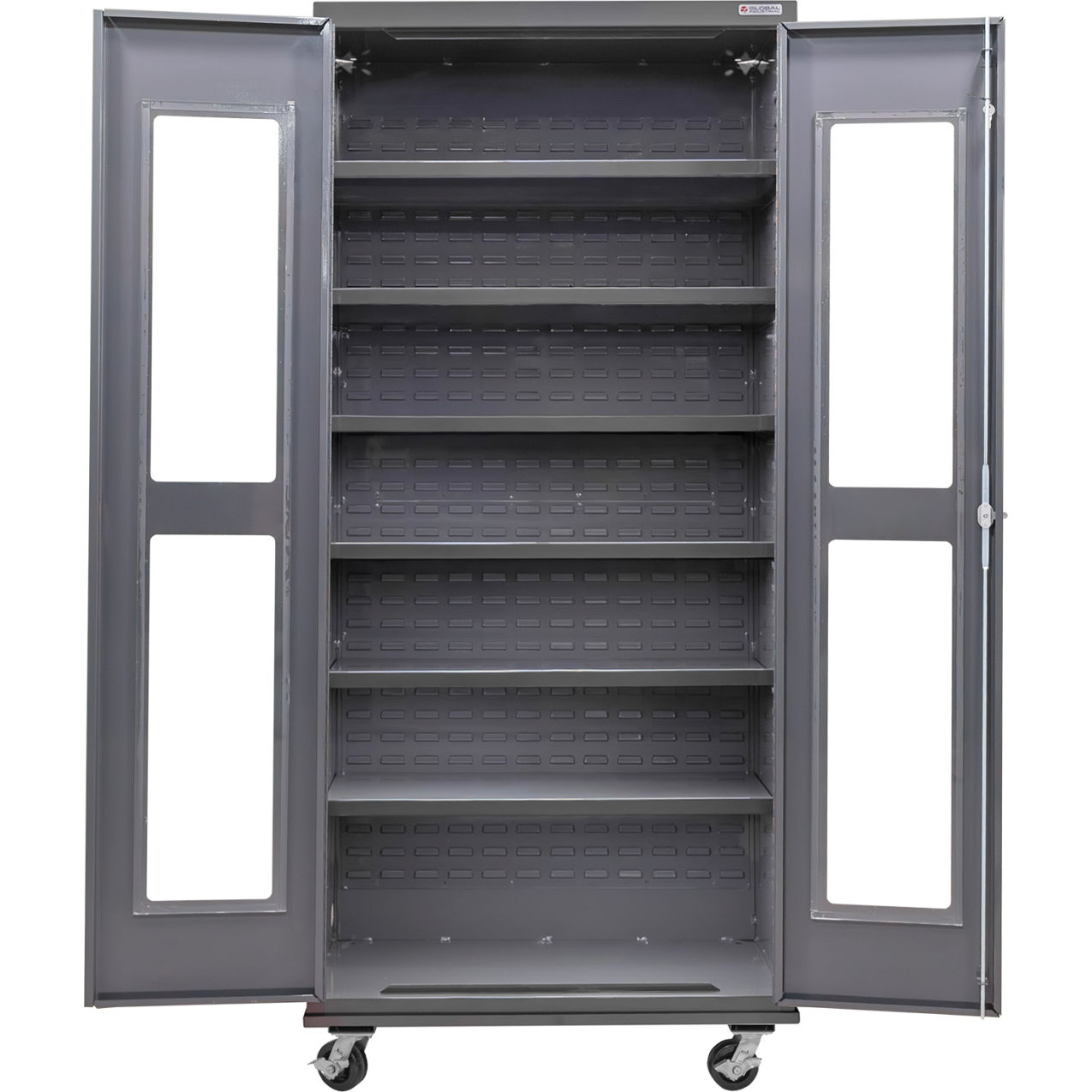Clear-View Configurable Mobile Shelf Cabinet, 36"W x 24"D x 85"H, 6 Shelves
