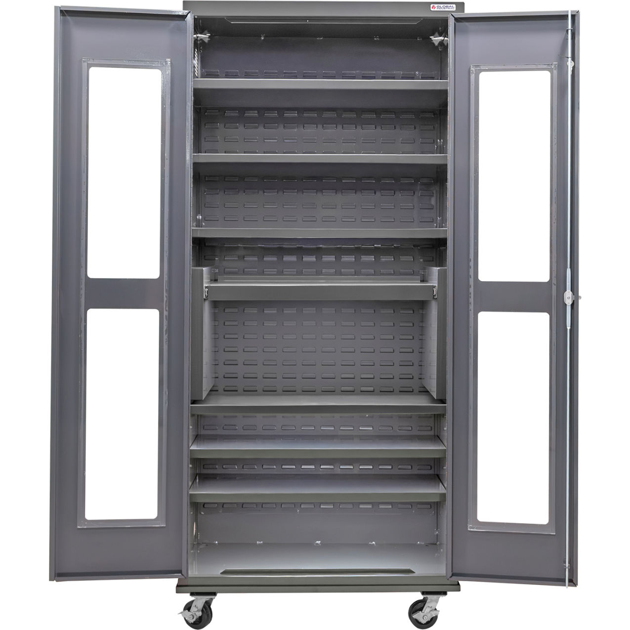Clear-View Configurable Mobile Shelf Cabinet, 36"W x 24"D x 85"H, 7 Shelves