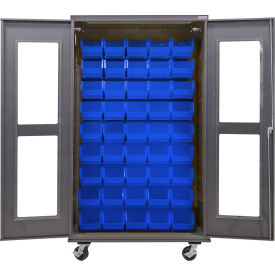 Clear-View Configurable Mobile Bin Cabinet, 48"Wx24"Dx85"H, 48 Blue Bins