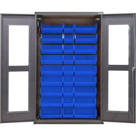 Clear-View Configurable Bin Cabinet, 48"W x 24"D x 78"H, 30 Blue Bins