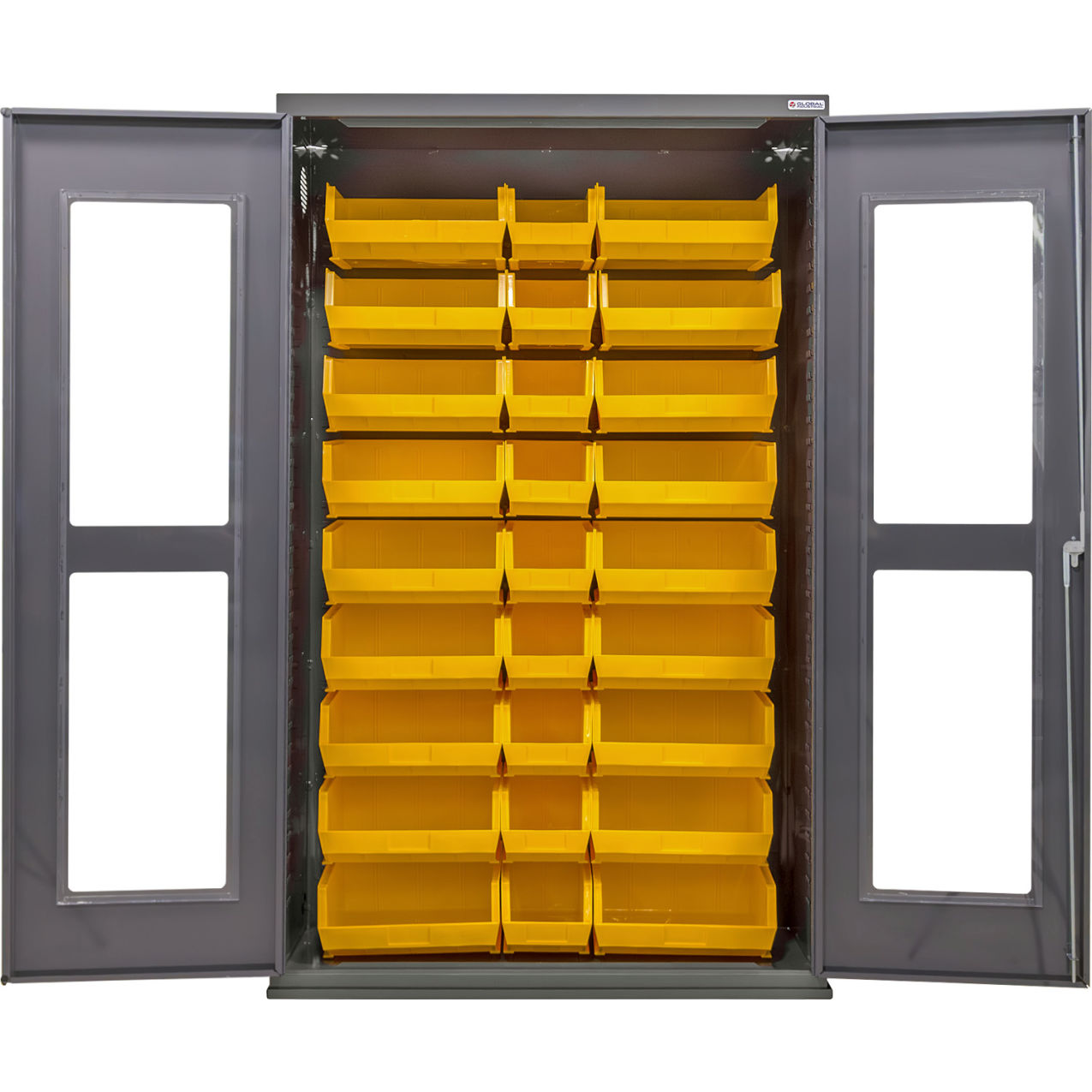 Clear-View Configurable Bin Cabinet, 48"W x 24"D x 78"H, 30 Yellow Bins
