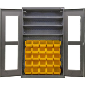 Clear-View Configurable Bin Cabinet, 48"Wx24"Dx78"H, 3 Shelves, 36 Yellow Bins