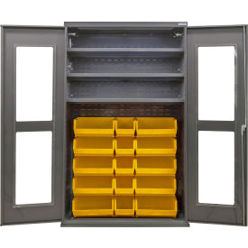 Clear-View Configurable Bin Cabinet, 48"Wx24"Dx78"H, 3 Shelves, 24 Yellow Bins