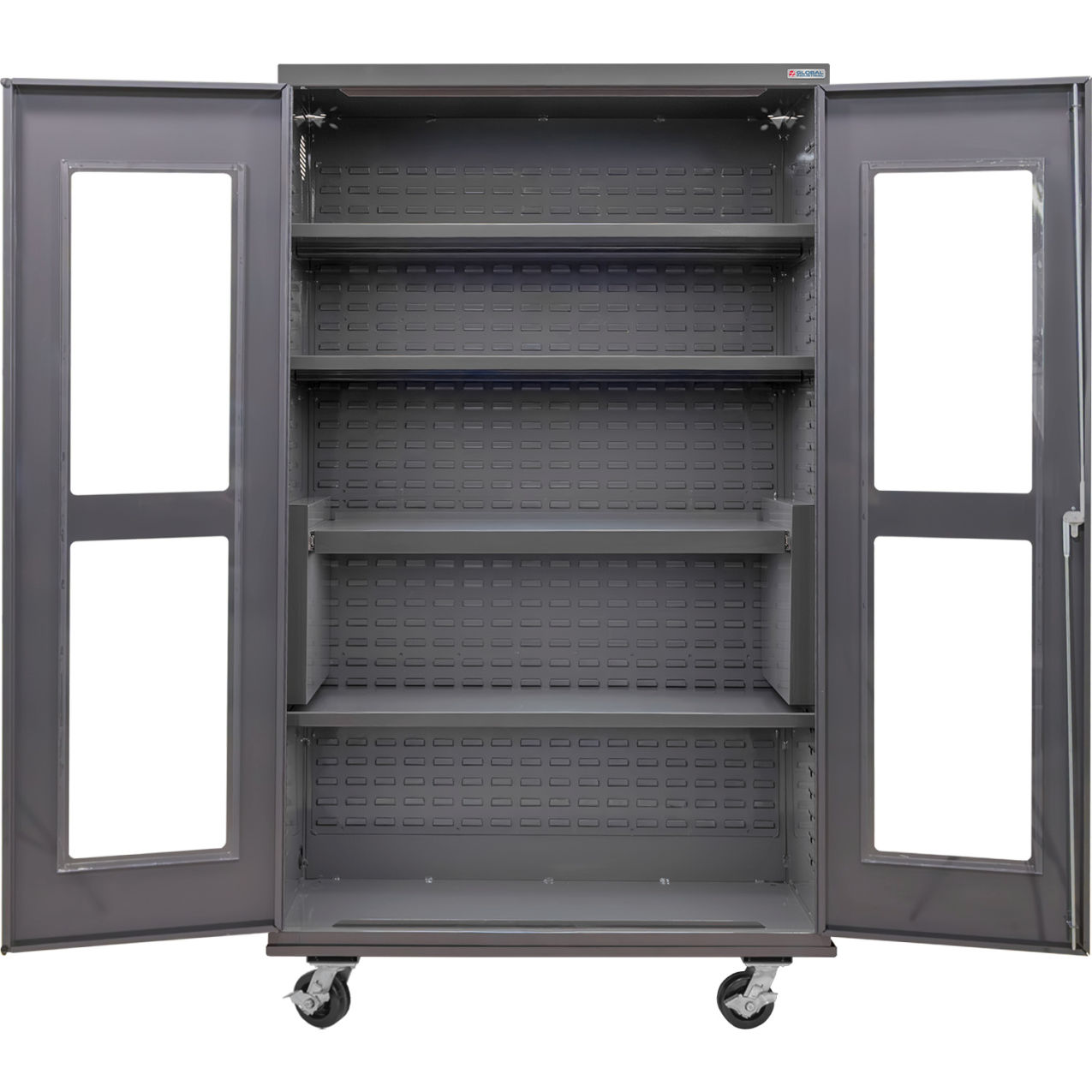 Clear-View Configurable Mobile Shelf Cabinet, 48"W x 24"D x 85"H, 4 Shelves
