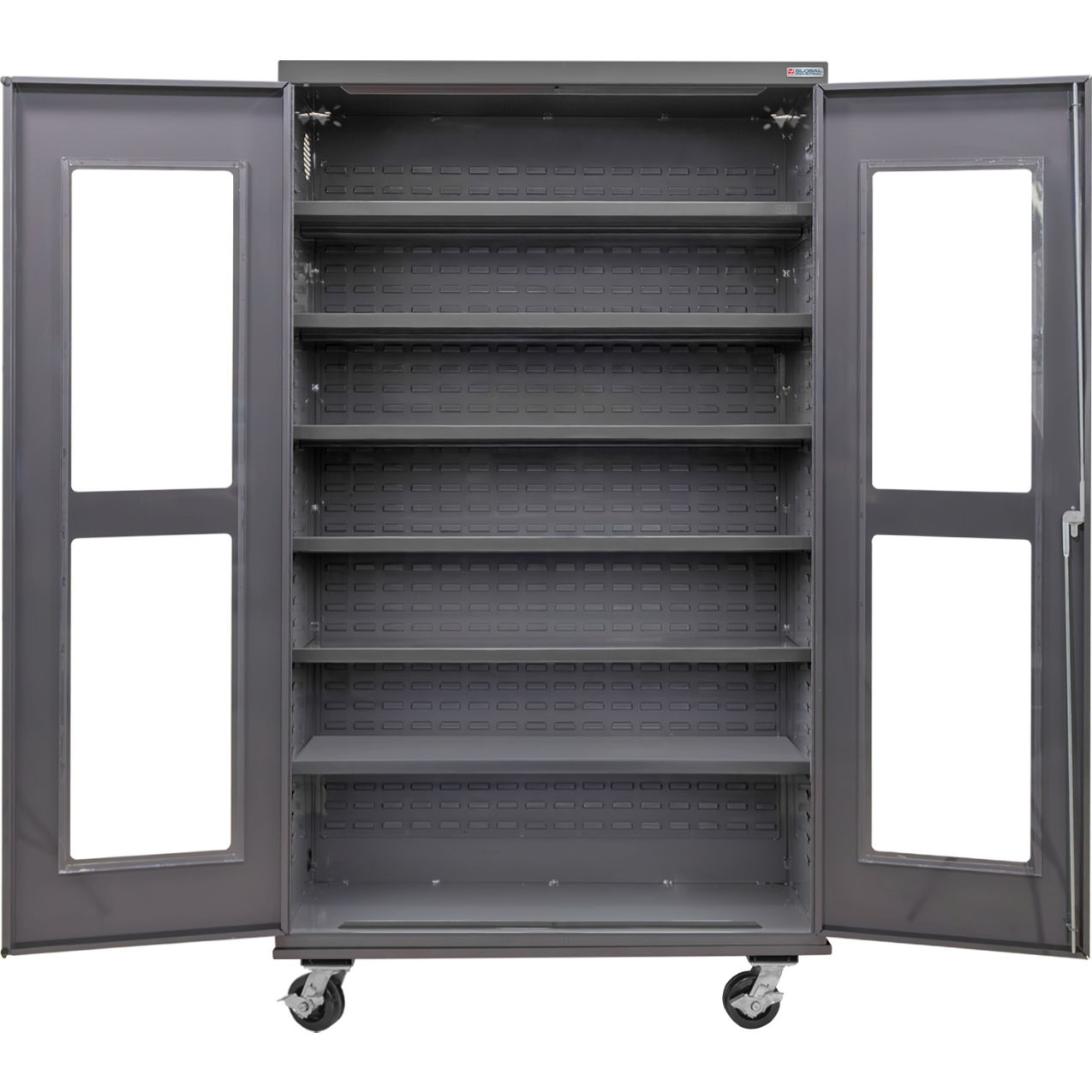 Clear-View Configurable Mobile Shelf Cabinet, 48"W x 24"D x 85"H, 6 Shelves