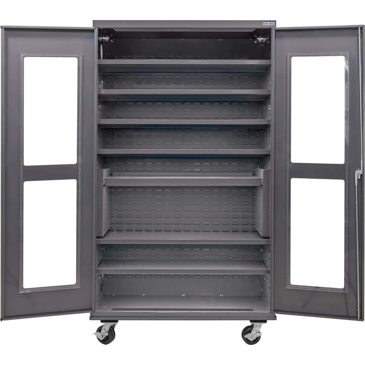 Clear-View Configurable Mobile Shelf Cabinet, 48"W x 24"D x 85"H, 7 Shelves