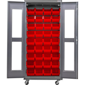 Clear-View Configurable Mobile Charging Cabinet, 36"Wx24"Dx85"H, 48 Red Bins