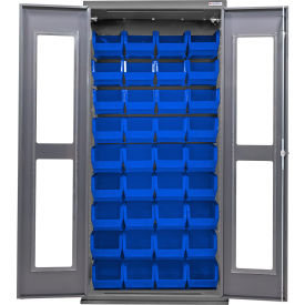 Clear-View Configurable Charging Cabinet, 36"W x 24"D x 78"H, 48 Blue Bins