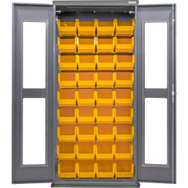 Clear-View Configurable Charging Cabinet, 36"W x 24"D x 78"H, 48 Yellow Bins