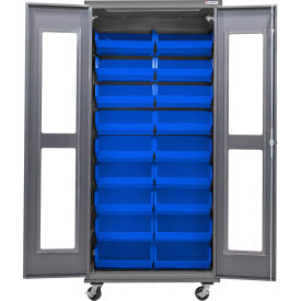 Clear-View Configurable Mobile Charging Cabinet, 36"Wx24"Dx85"H, 30 Blue Bins