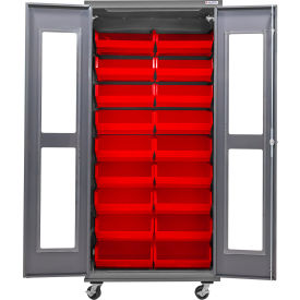 Clear-View Configurable Mobile Charging Cabinet, 36"Wx24"Dx85"H, 30 Red Bins