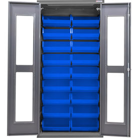 Clear-View Configurable Charging Cabinet, 36"W x 24"D x 78"H, 30 Blue Bins