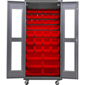 Clear-View Configurable Mobile Charging Cabinet, 36"W x 24"D x 85"H, 66 Red Bins