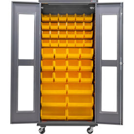 Clear-View Configurable Mobile Charging Cabinet, 36"W x 24"D x 85"H, 66 YLW Bins