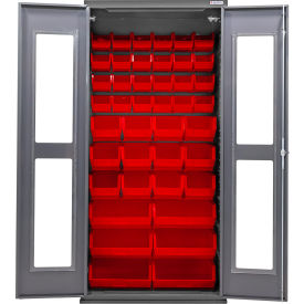 Clear-View Configurable Charging Cabinet, 36"W x 24"D x 78"H, 66 Red Bins