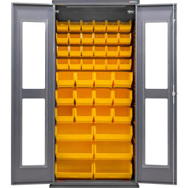 Clear-View Configurable Charging Cabinet, 36"W x 24"D x 78"H, 66 Yellow Bins