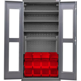 Clear-View Configurable Charging Cabinet, 36"Wx24"Dx78"H, 4 Shelves, 12 Red Bins