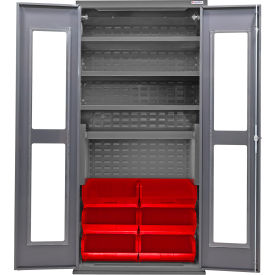 Clear-View Configurable Charging Cabinet, 36"x24"x78", 4 Shelves, 6 Red Bins