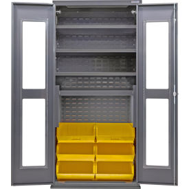 Clear-View Configurable Charging Cabinet, 36"x24"x78", 4 Shelves, 6 Yellow Bins