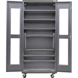 Clear-View Configurable Mobile Charging Cabinet, 36"W x 24"D x 85"H, 7 Shelves