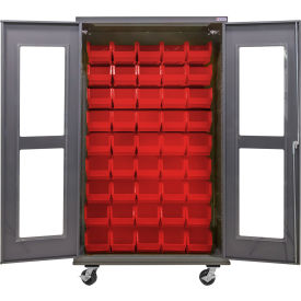 Clear-View Configurable Mobile Charging Cabinet, 48"Wx24"Dx85"H, 48 Red Bins