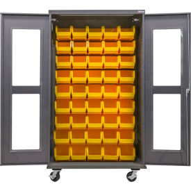 Clear-View Configurable Mobile Charging Cabinet, 48"Wx24"Dx85"H, 48 Yellow Bins