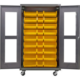Clear-View Configurable Mobile Charging Cabinet, 48"Wx24"Dx85"H, 30 Yellow Bins