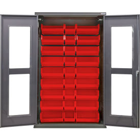 Clear-View Configurable Charging Cabinet, 48"W x 24"D x 78"H, 30 Red Bins