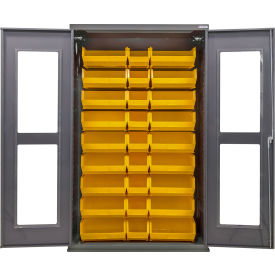 Clear-View Configurable Charging Cabinet, 48"W x 24"D x 78"H, 30 Yellow Bins