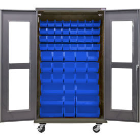 Clear-View Configurable Mobile Charging Cabinet, 48"W x 24"D x 85"H, 66 Blue Bins