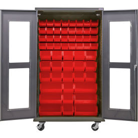 Clear-View Configurable Mobile Charging Cabinet, 48"W x 24"D x 85"H, 66 Red Bins