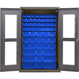 Clear-View Configurable Charging Cabinet, 48"W x 24"D x 78"H, 66 Blue Bins