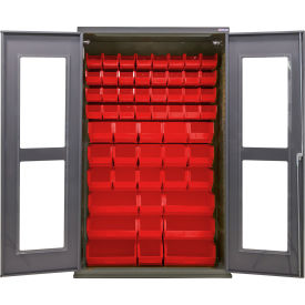Clear-View Configurable Charging Cabinet, 48"W x 24"D x 78"H, 66 Red Bins