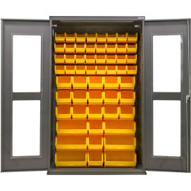 Clear-View Configurable Charging Cabinet, 48"W x 24"D x 78"H, 66 Yellow Bins