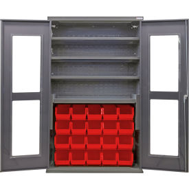 Clear-View Configurable Charging Cabinet, 48"Wx24"Dx78"H, 4 Shelves, 24 Red Bins