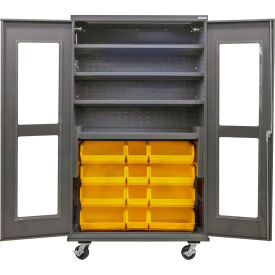 Clear-View Configurable Mobile Charging Cabinet, 48"Wx24"Dx85"H, 24 Yellow Bins